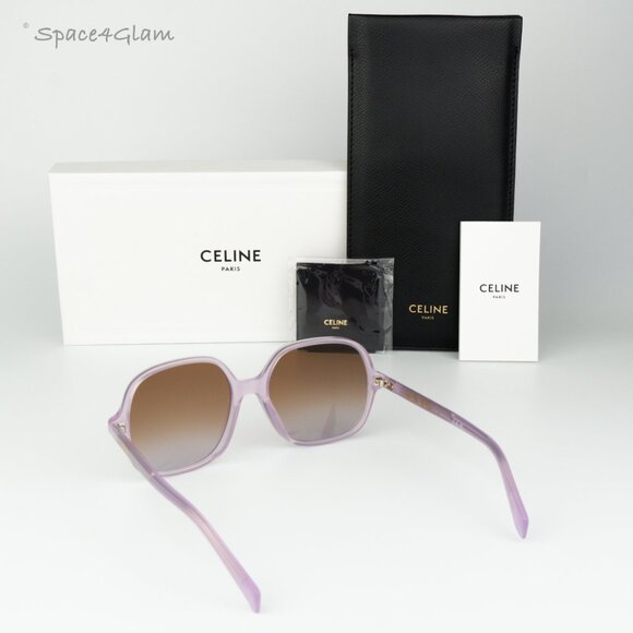 NEW Celine CL40244U 78F Opal Lilac Gradient Brown Women Geometric Sunglasses - Picture 8 of 9
